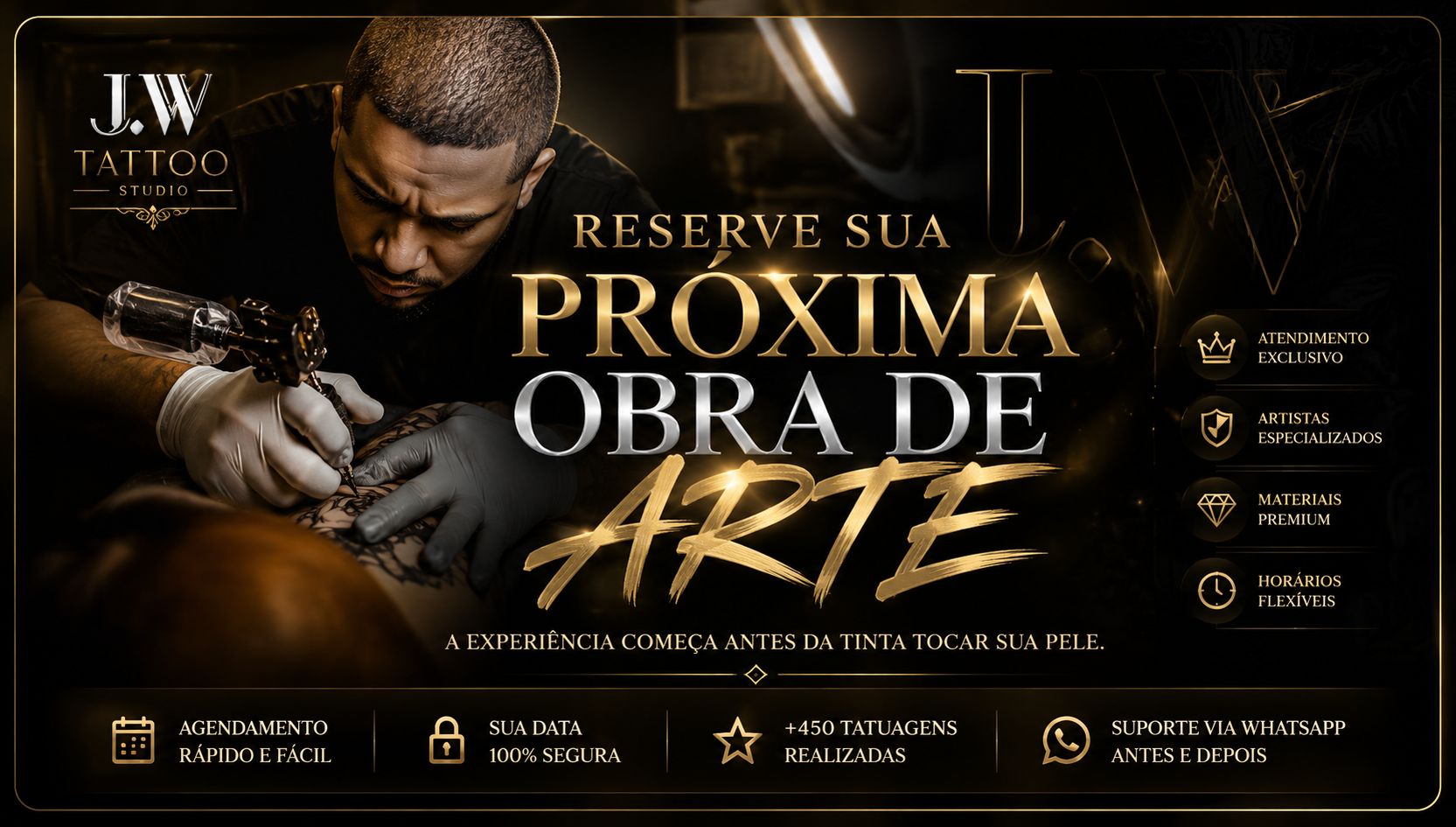 Reserve sua próxima obra de arte na J.W Tattoo
