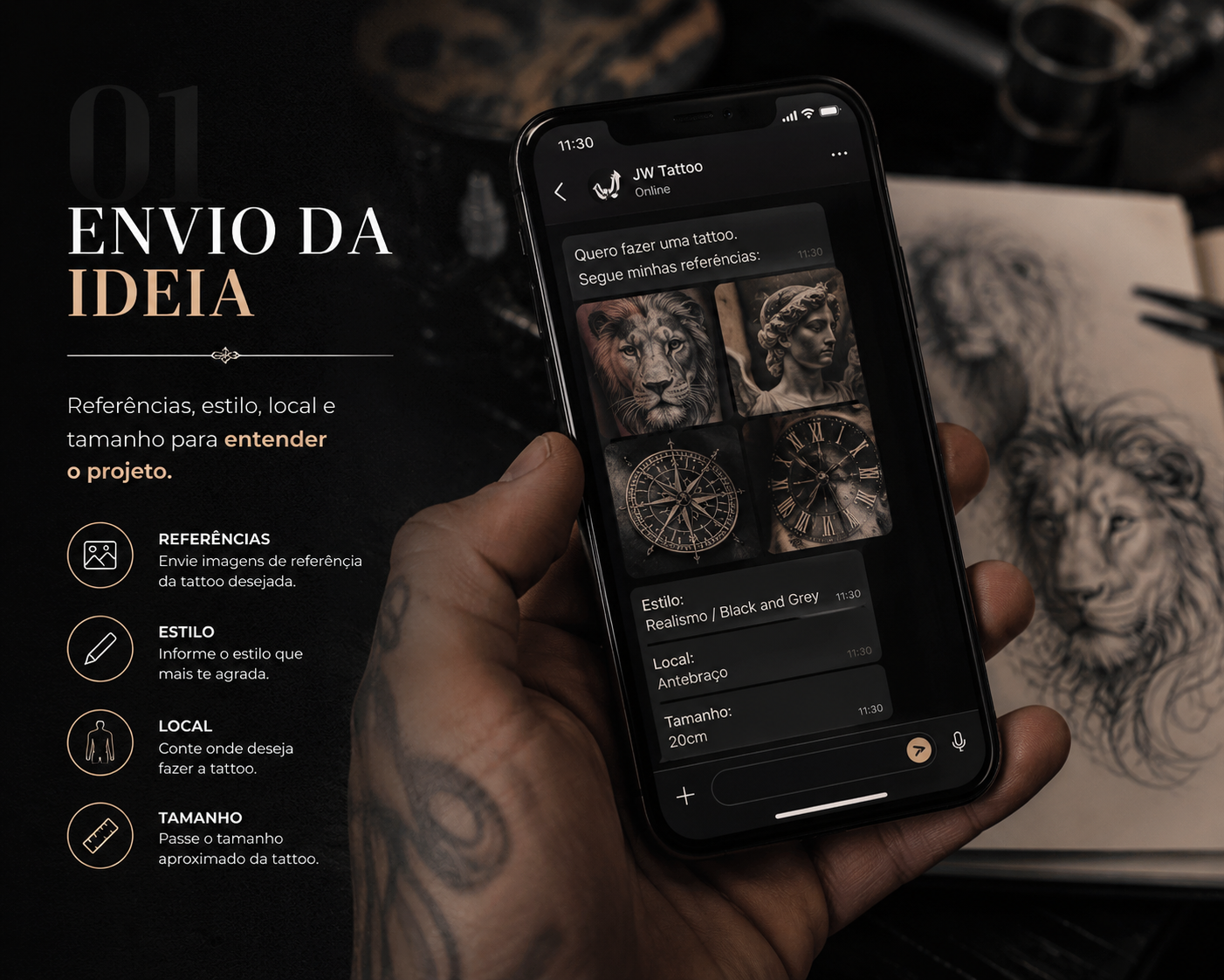 Etapa 1: envio da ideia com referências, estilo, local e tamanho