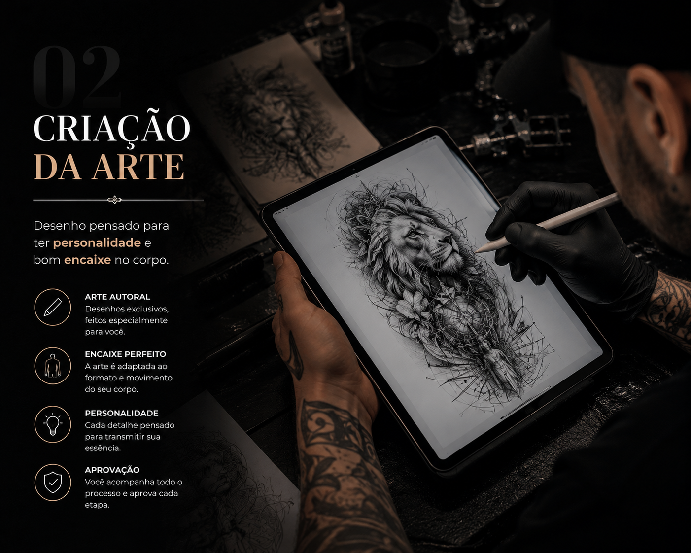 Etapa 2: criação da arte com desenho autoral e encaixe no corpo